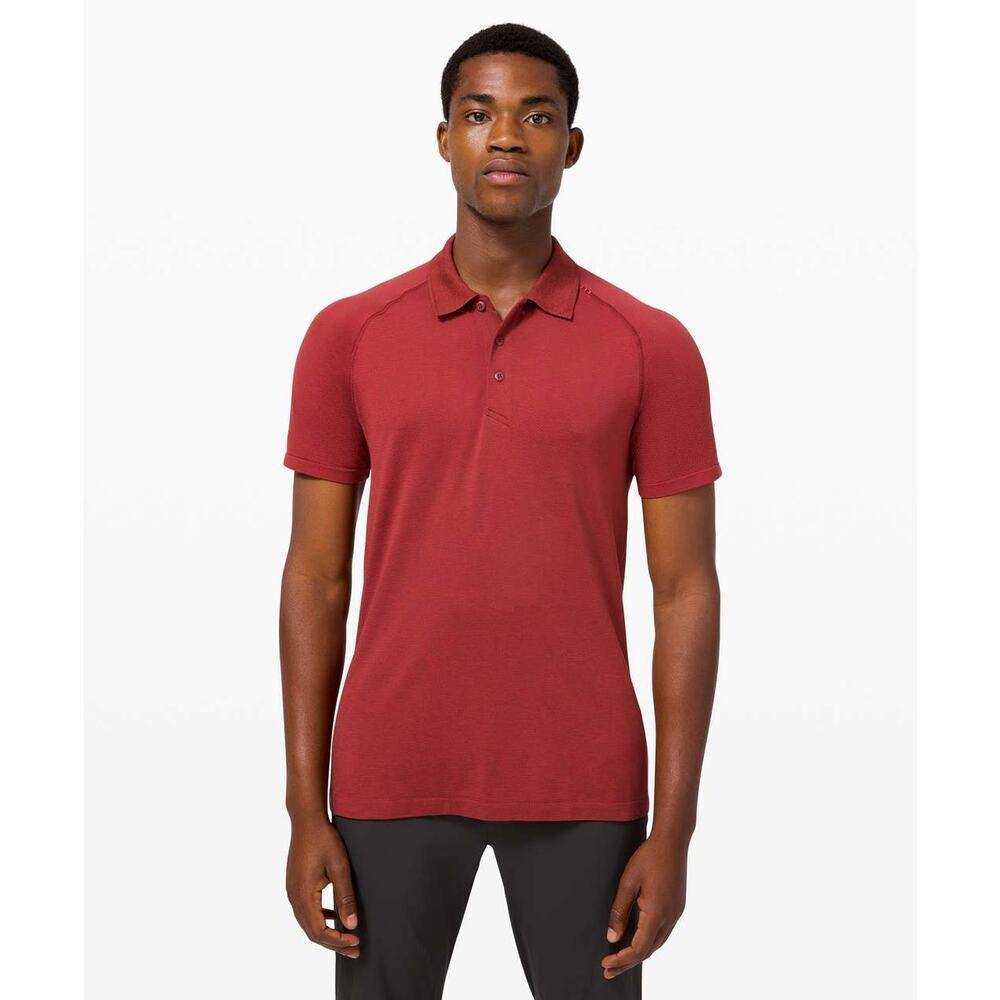Lululemon Athletica Metal Vent Tech Polo Shirt 2.0 Dark Red / Savannah Men Large